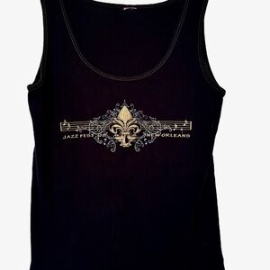 Women’s Vintage 2008 Black New Orleans JazzFest Ribbed Knit Tank Top Size Medium